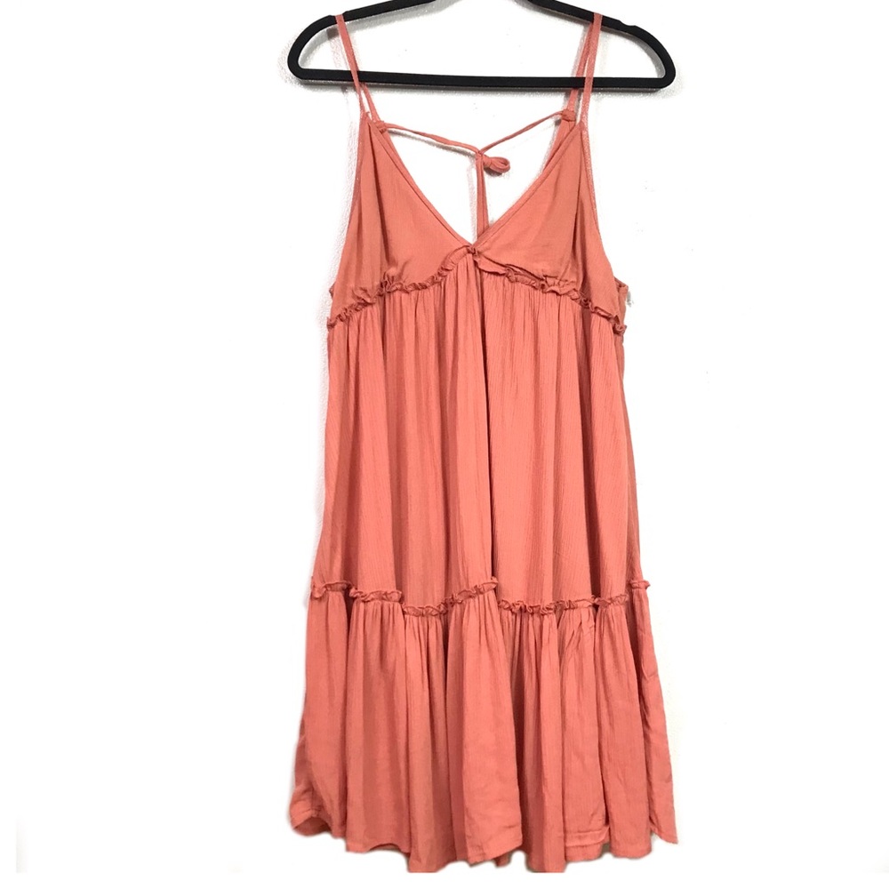 WildFable Coral Boho Sleeveless Tiered Swing Dress